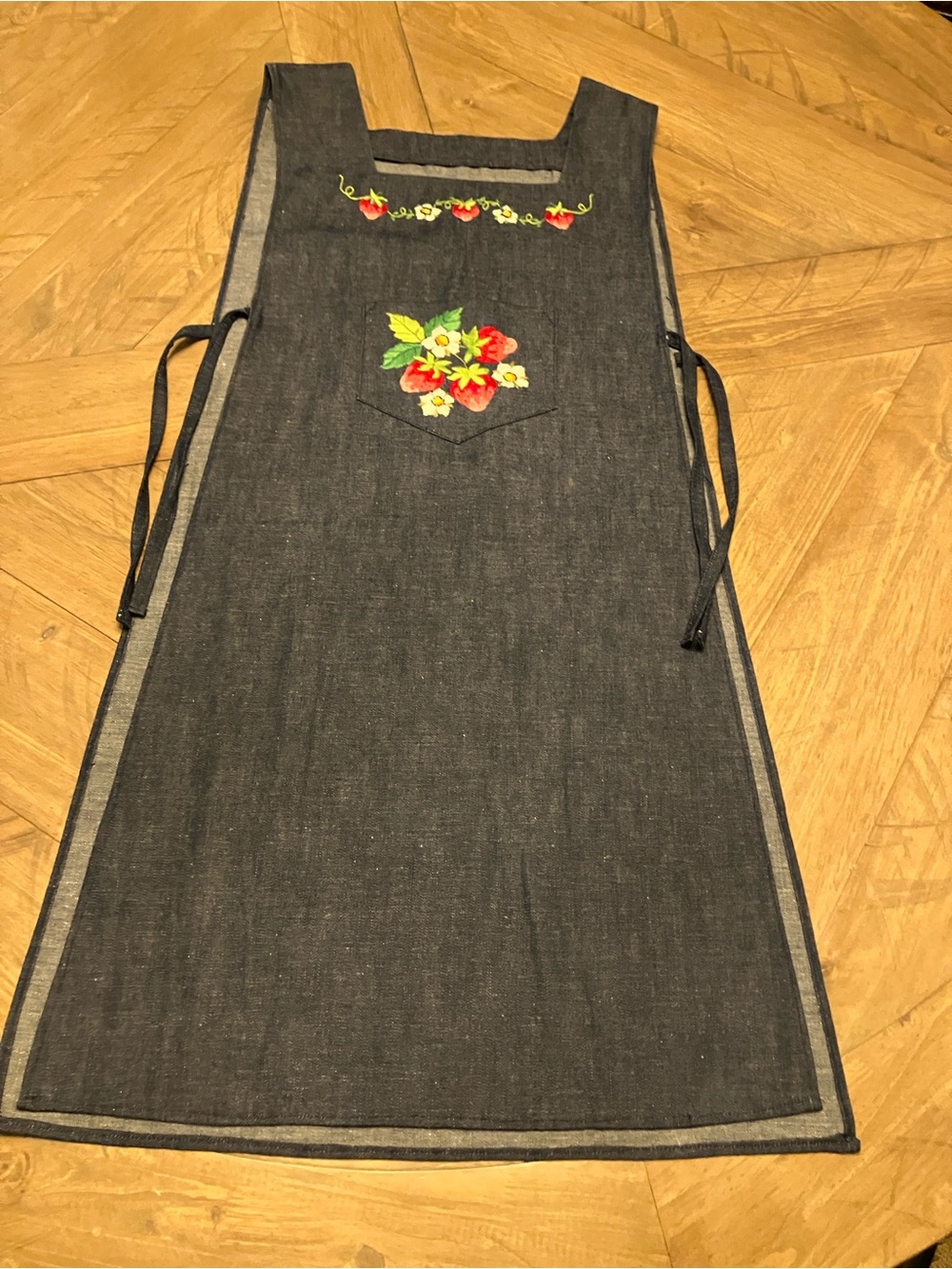Embroidered Denim Apron/ Smock- Handmade
